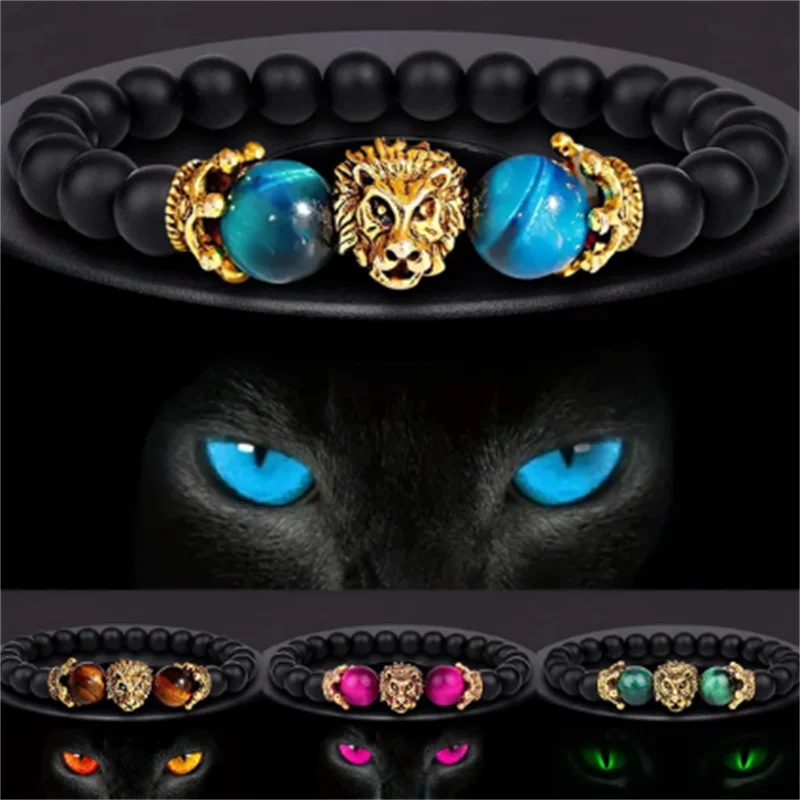 5 Styles Bracelets Lion Bracelet Men Fashion Gifts Tiger Eye Stone Handmade Agate Beaded Charm Crown Bracelet for Men Women