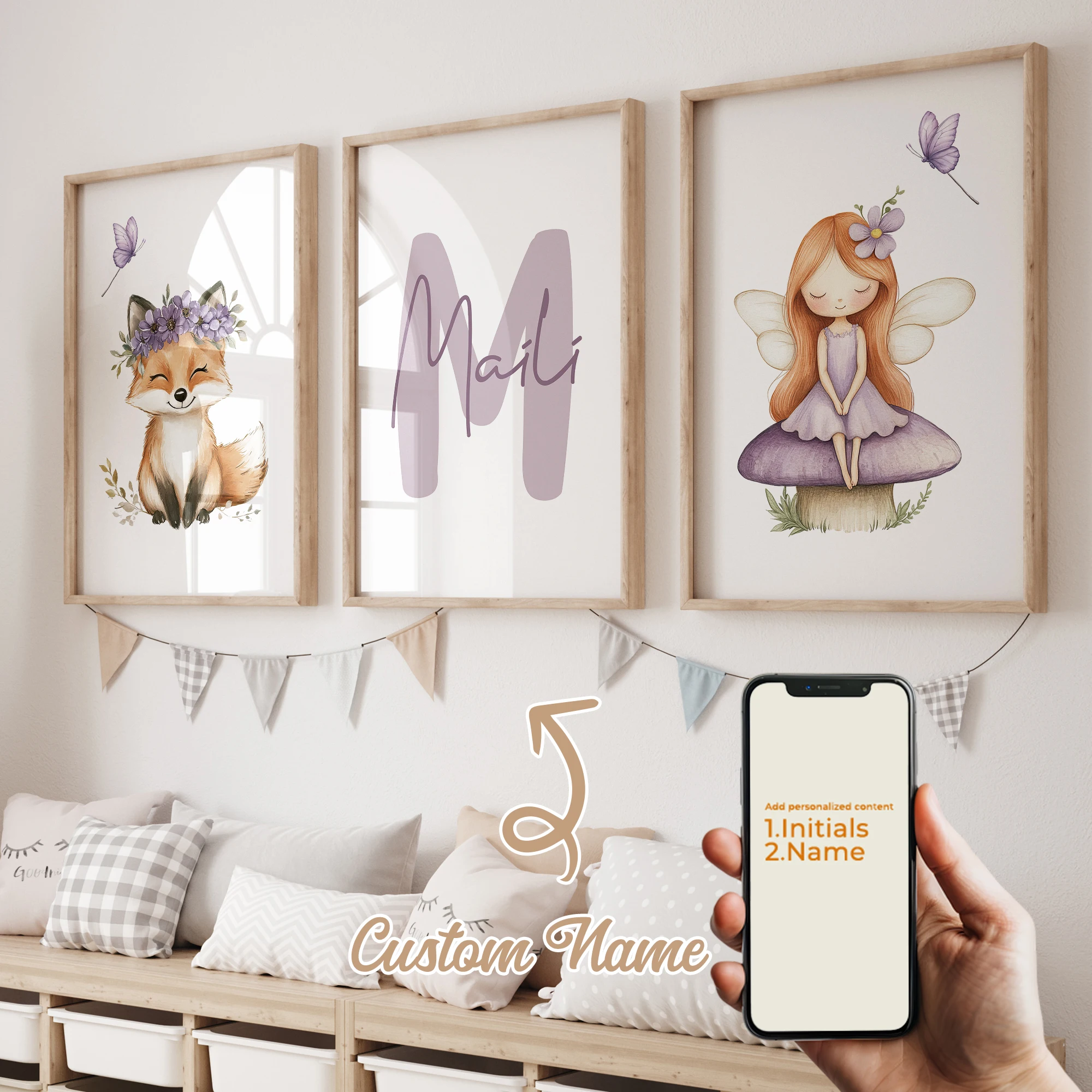 3 قطعة اسم مخصص شخصية الكرتون الطفل قزم جدار الفن طباعة صورة قماش المشارك اللوحة لغرفة المعيشة ديكور المنزل #4