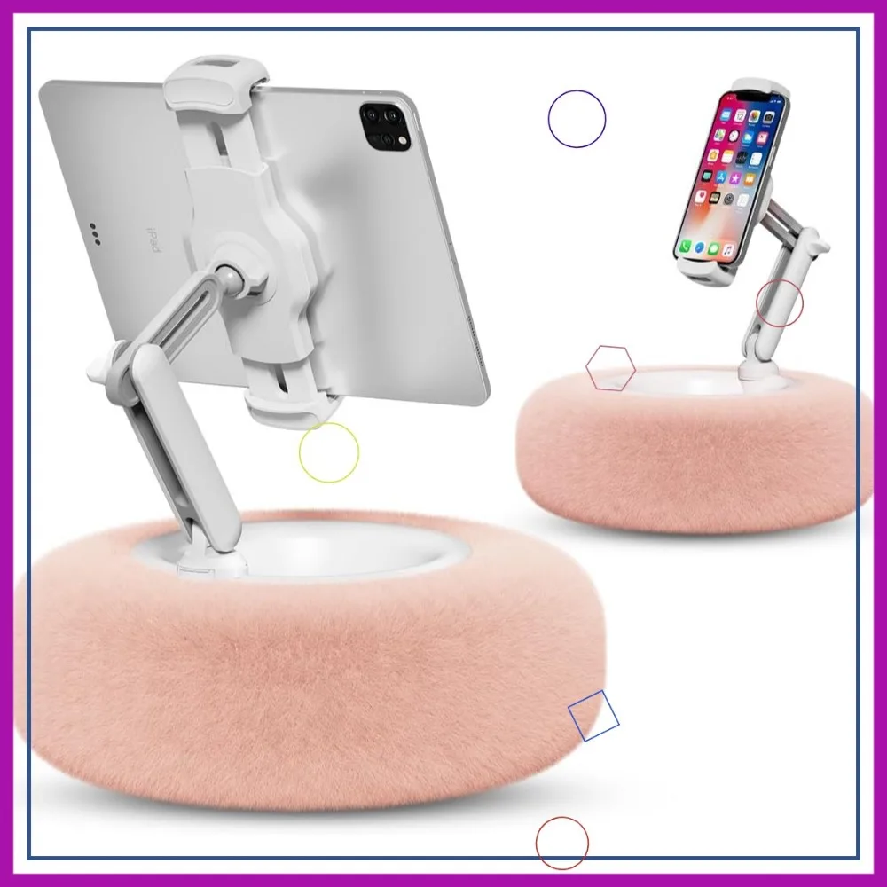 

Adjustable Tablet Pillow Stand for 4.7-13" Devices, Soft Plush Fabric with Detachable Bowl, Pink