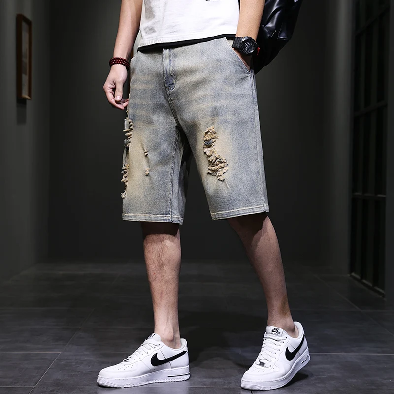 

American Sle Loose Fit Ripped Five Inch Denim orts Men Summer Thin Cotton Polyester Blend Faionable Urban Sle