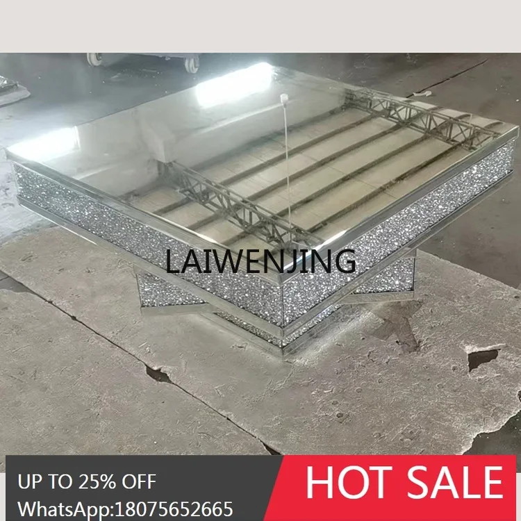 

light luxury rose gold 3D three-dimensional mirror rhinestone glass living room square coffee table
