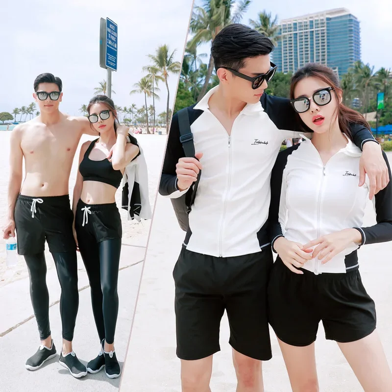 2024 Korean Couple Diving Suit Women Men's Split Snorkeling Surfing Swimsuit Rash Guards Sun Protection Sports Pants Swimwear