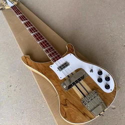 Neck Thru Body Electric Bass Guitar Spalted Maple, Upgrade Adjustable Bridge Available, Red Tortoise Pickguard, 4 String Bass