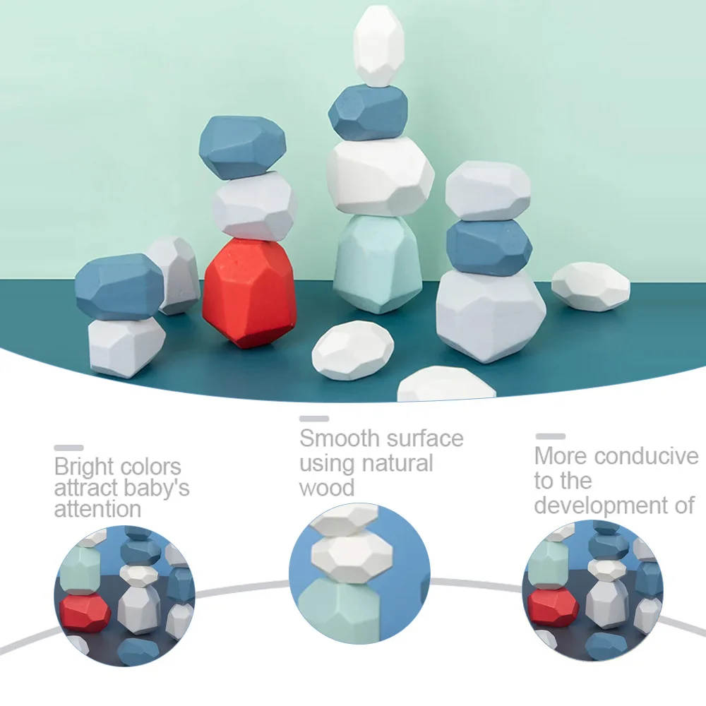 10/16Pcs Wooden Stones Building Blocks Colorful Stacking Balance Games Montessori Educational Toys For Children Creative Gifts
