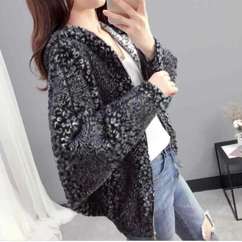 

Весна-Осень 2024, новый шикарный свободный вязаный кардиган, свитер, топ с леопардовым принтом, имитация норки, кашемировая куртка, женская короткая верхняя одежда