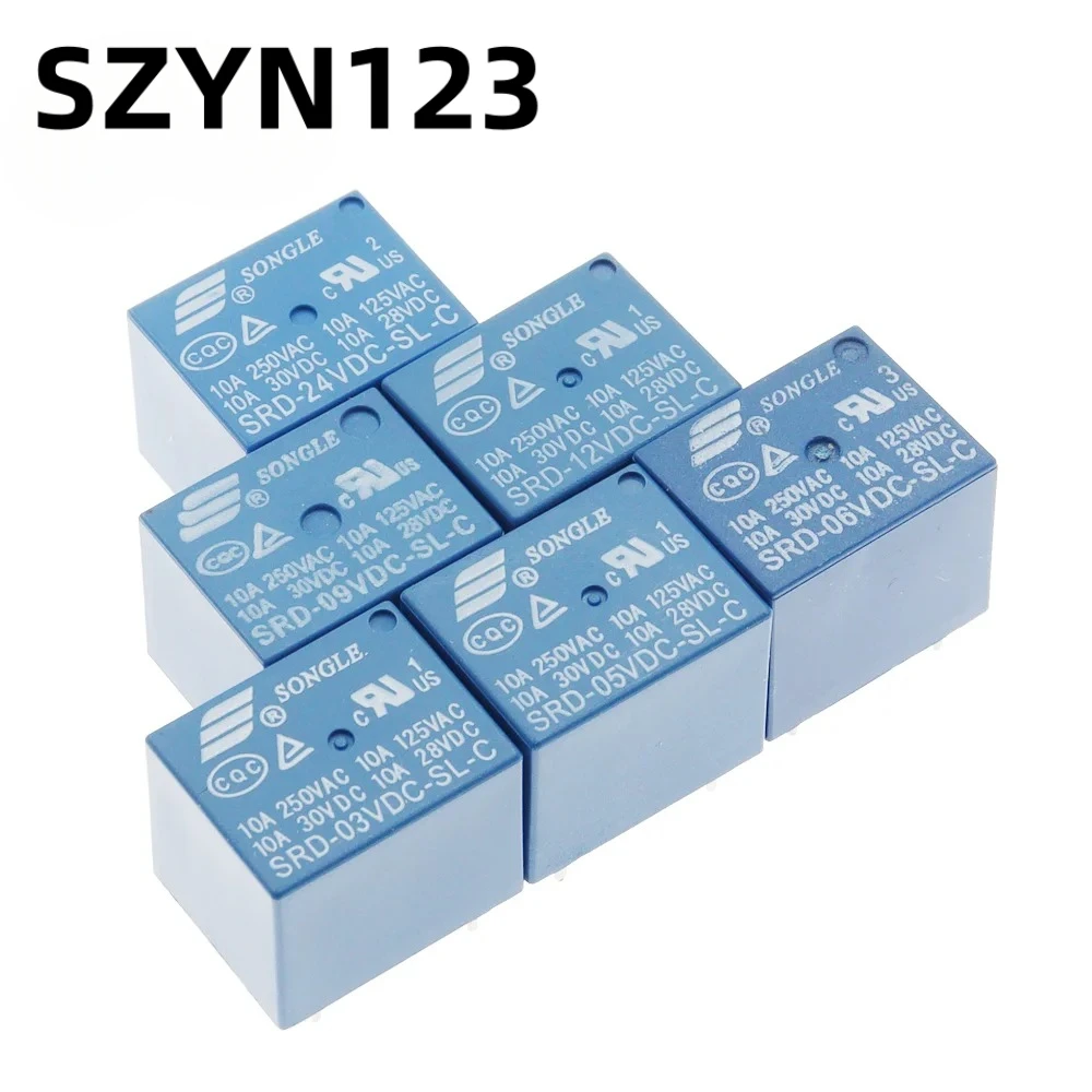 5Pcs Relays SRD-03VDC-SL-C SRD-05VDC-SL-C SRD-06VDC-SL-C SRD-09VDC-SL-C SRD-12VDC-SL-C 3V 5V 6V 9V 12V 24V 48V 10A 250VAC 5PIN