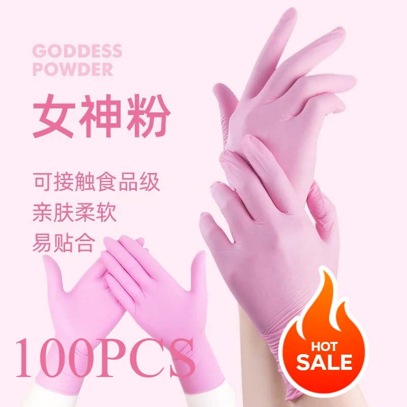 100PCS Black Pink Disposable Gloves M Latex Powder Free Nitrile Vinyl Glove X-Small Smallest Hands For Woman Girl Kids Children