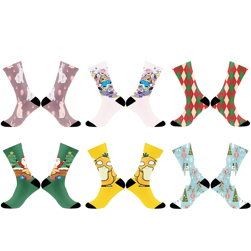 New Custom Kawaii Print Socks for Women Men Stretch Summer Autumn Winter Crew Socks Christmas