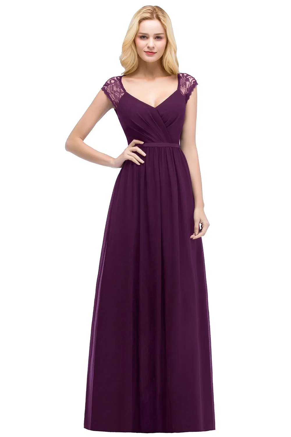 Black Lace Chiffon Evening Dresses For Women V Neck Backless Cap Sleeve Burgundy Navy Blue Formal Wedding Party Gowns Vestidos