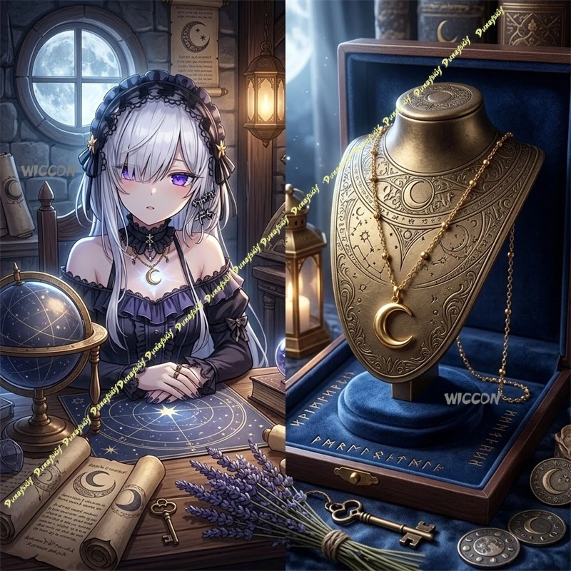 Collar de Luna Creciente Dorada Estilo An'an Natsume, Accesorios de Cosplay de Anime de Chica Mágica, Colgante Gótico de Luna para Cosplay