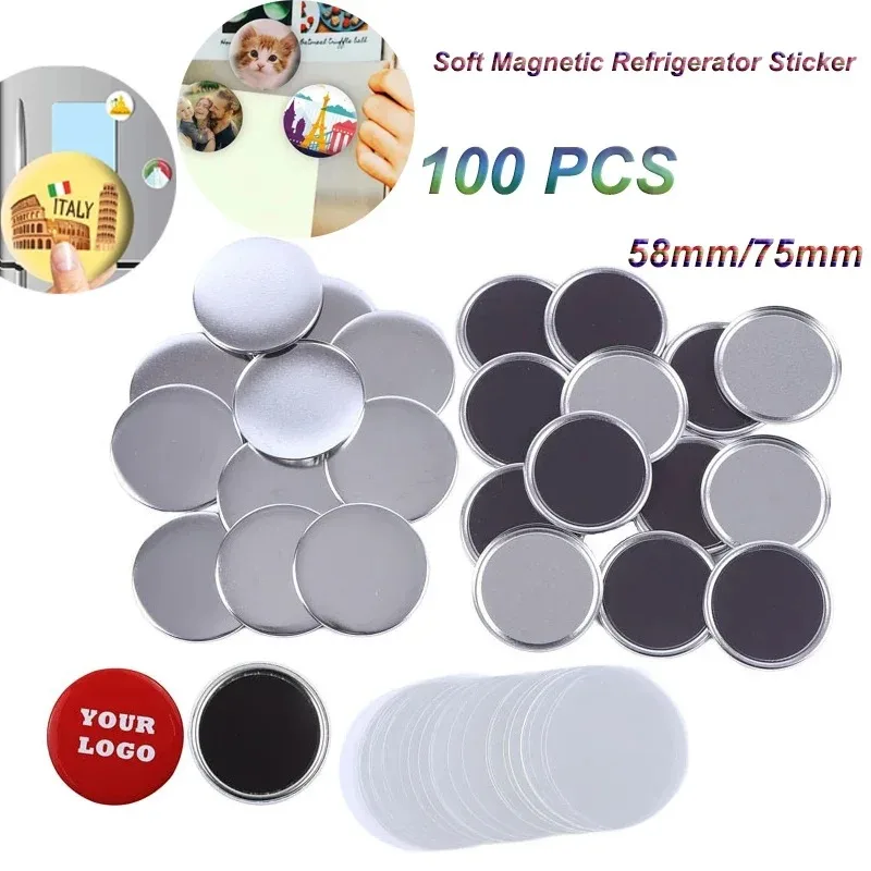 100Pcs Round Plastic Sheet Badge 50/75mm Fridge Magnets Consumables Badge Machine DIY Blank Materials Accessories Round Magnet