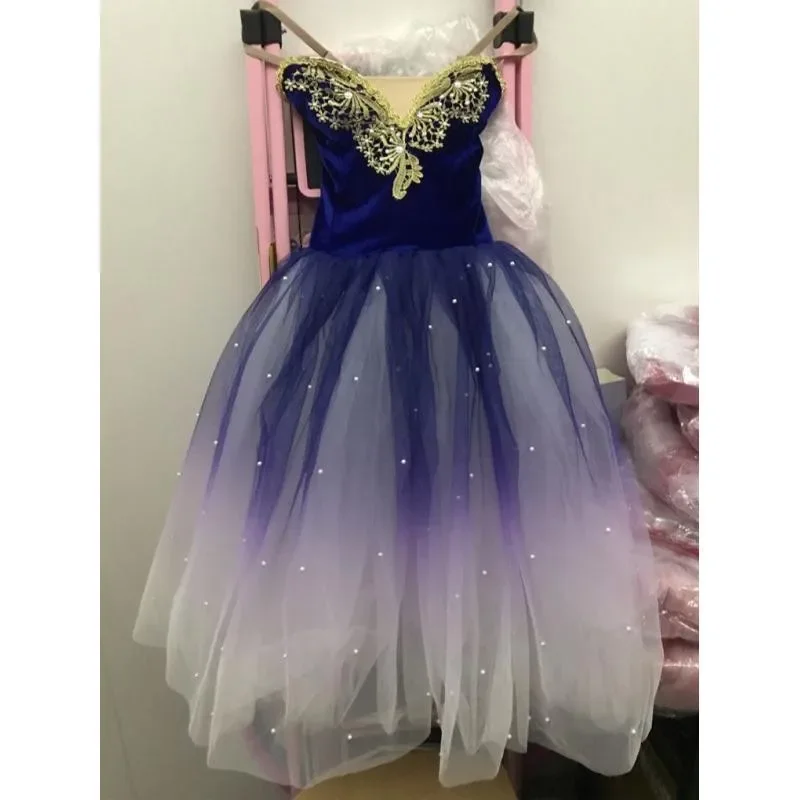 

Royal Blue Ballerina Dress Girls Ballet Skirt Long Dance Dress For Children Women Performance Costumes Girls Sling Belly Dance