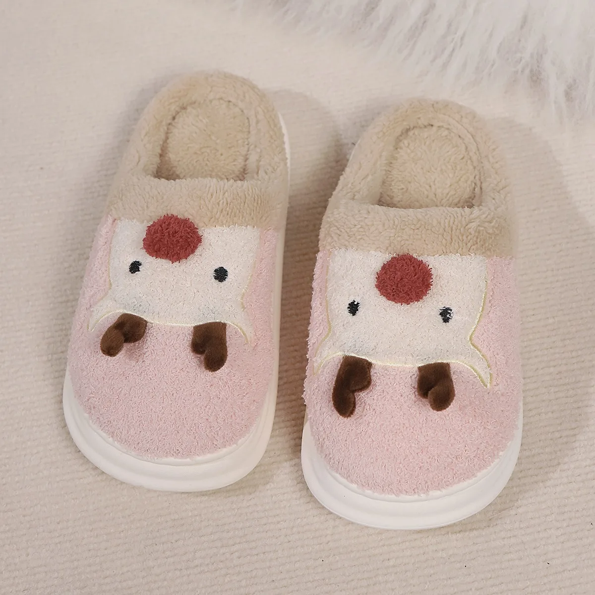 2024 Autumn and winter hot sale  deer antler plush slippers warm plush thick cotton slippers