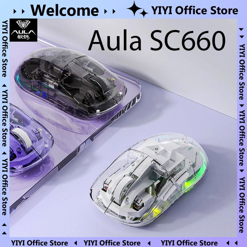 AULA SC660 Dual-Mode Wireless Bluetooth Gaming Mouse 10000DPI Macro Programmable Ergonomic Mice for FPS PC Laptop Gamer