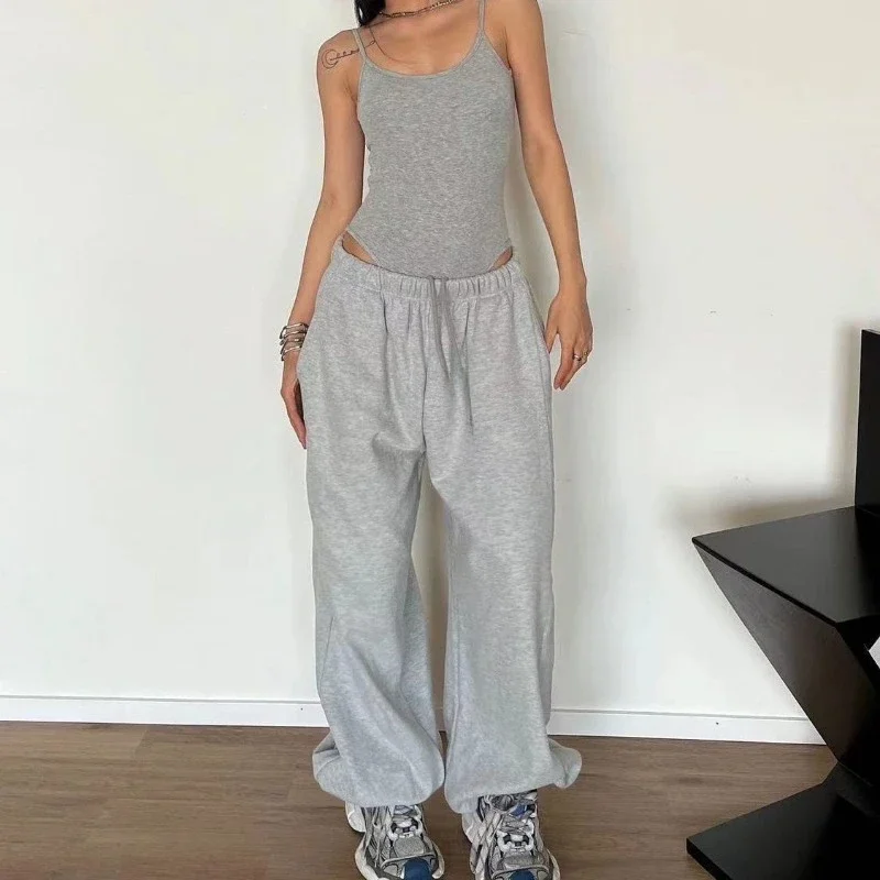 Deeptown Oversized Y2k Grey Sweatpants Women Joggers Vintage Harajuku Korean Style Pants Hip Hop Casual America Retro Trousers