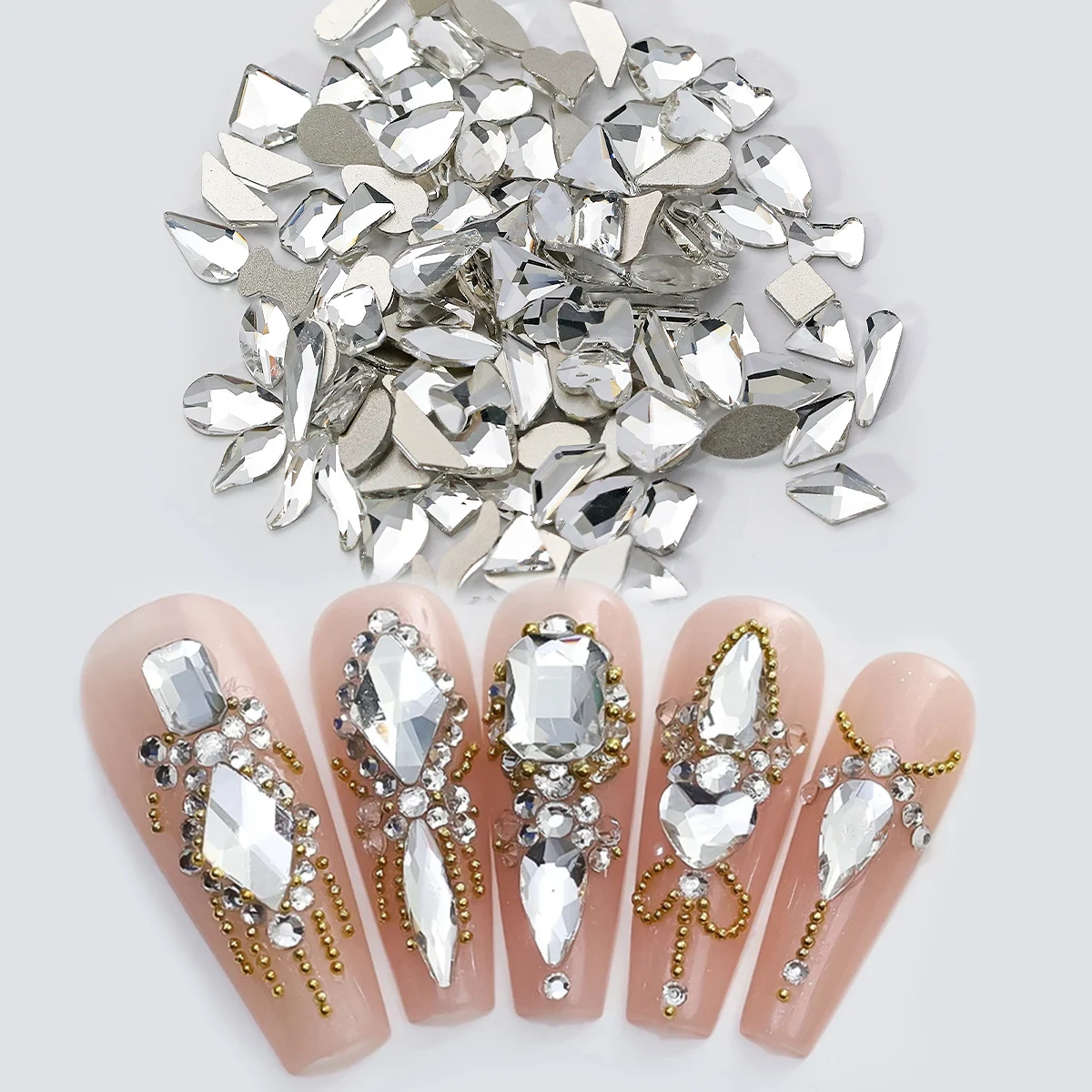 100 pezzi di strass per nail art, cristallo super glitterato, dimensioni miste, non hot fix, fondo piatto, strass in vetro 3D per strumenti per nail art fai da te