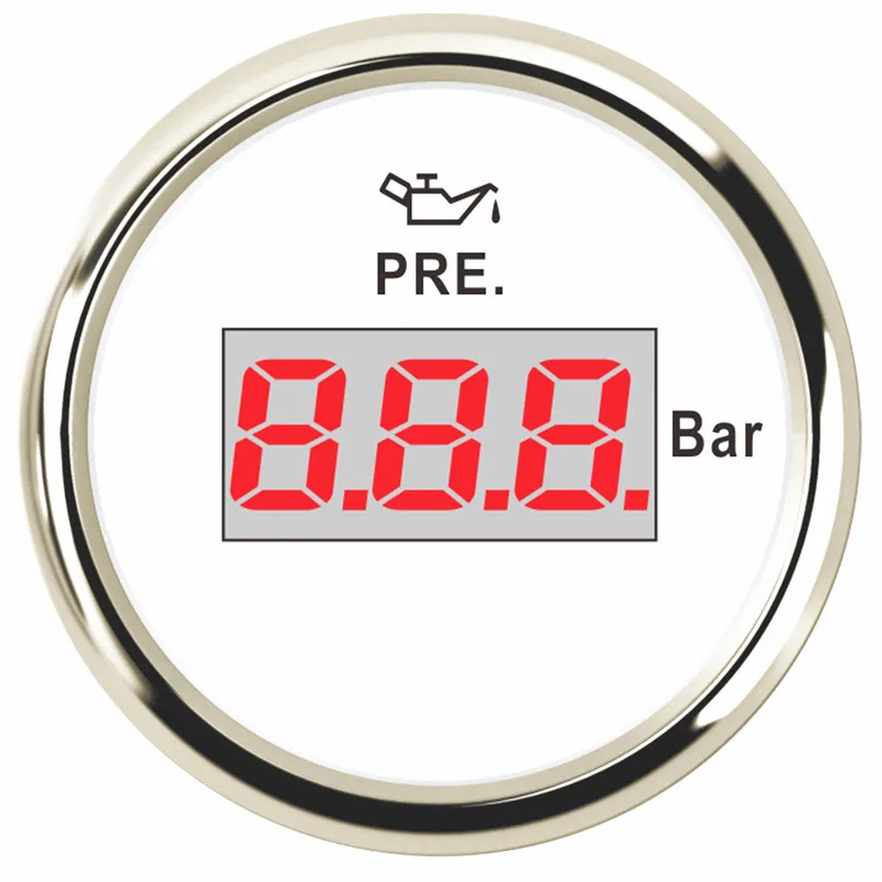 Digital Oil Pressure Gauges 52mm 0-10Bar Oil Pressure Meters LCD Display Waterproof IP67 with Red Backlight for Car Truck Boat