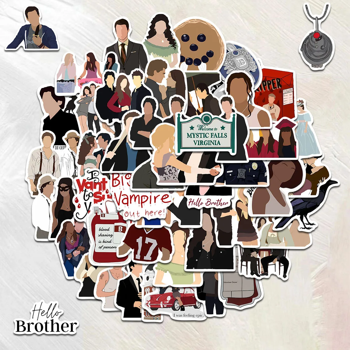 

50Pcs The Vampire Diaries Stickers Elena Gilbert&Stefan Stickers Car Luggage Bottle Decoration Stickers