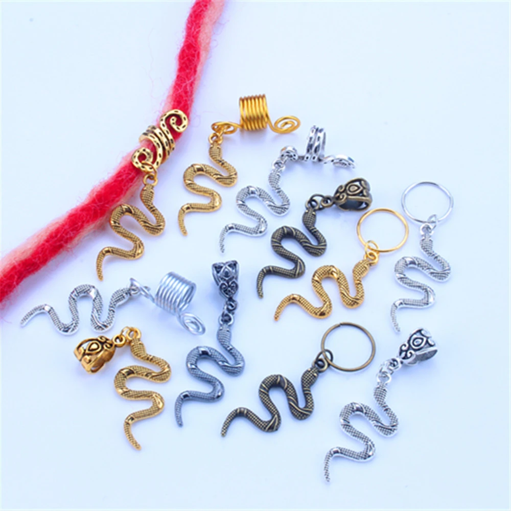 2pcs/Pack Snake Charms Spiral Hairpins Hair Braid Dread Dreadlock Beads Clips Cuffs Rings Jewelry Accessories Hair Rings Clasps