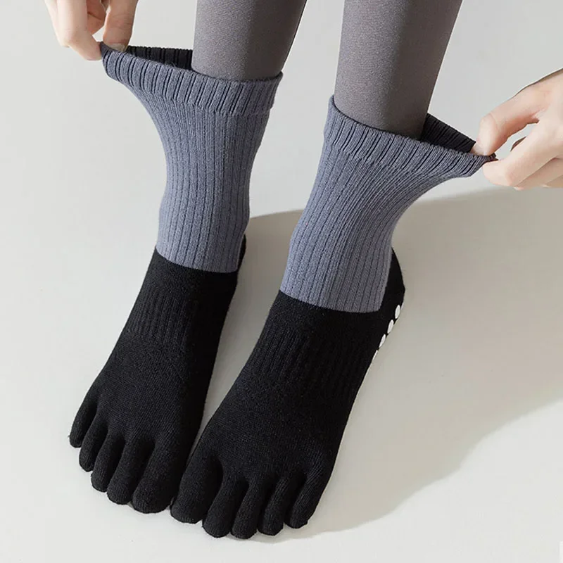 Pilates Five Toe Socks  Women Cotton Silicone Non-slip Crew Yoga Socks