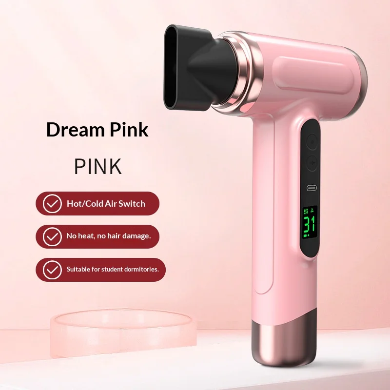Portable USB Rechargeable Wireless Hair Dryer for Dormitories, High Wind Power for Students