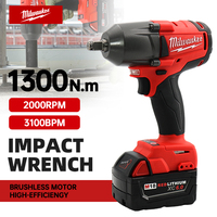 Milwaukee 18V Battery 1300NM Large Torque Cordless Wrench Brushless Electric Impact Wrench Car Truck Repair Power Tools