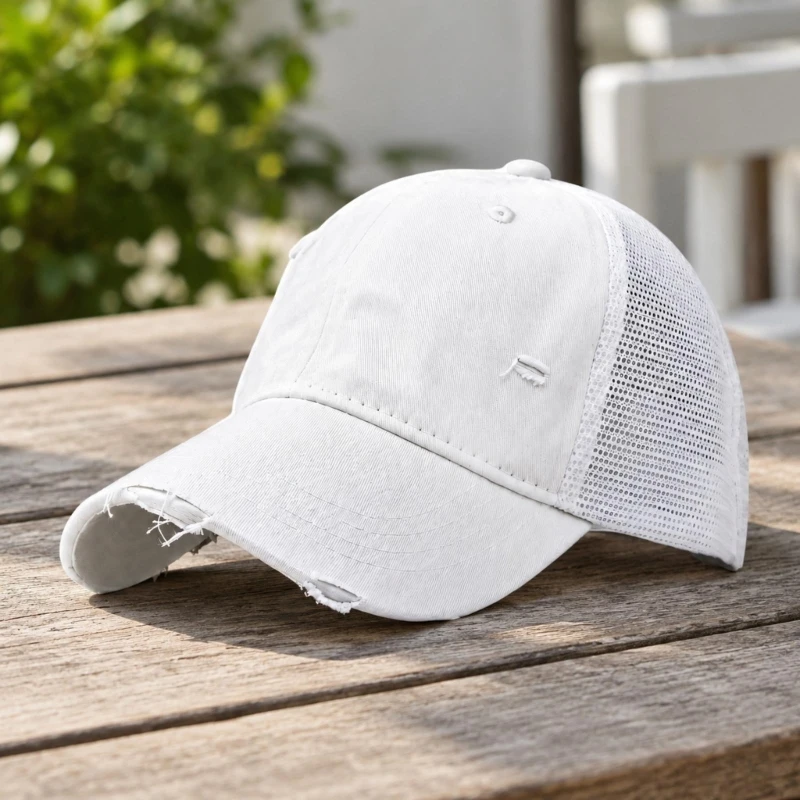 Distressed Baseball Cap for Adults, Cotton Fabric with Mesh Back Panels, Curved Brims, and Adjustable Rear Closure for Y08E