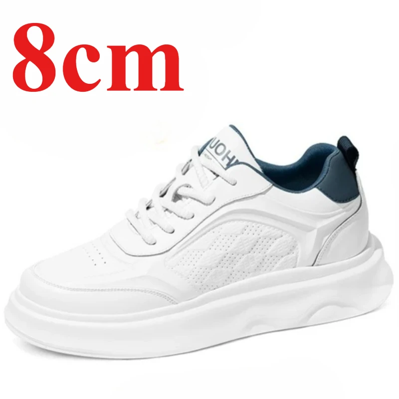 Height-increasing 8cm White Board Shoes for Men's and Women's New Trendy Casual Sneakers Hollow Breathable Sports Elevator Shoes