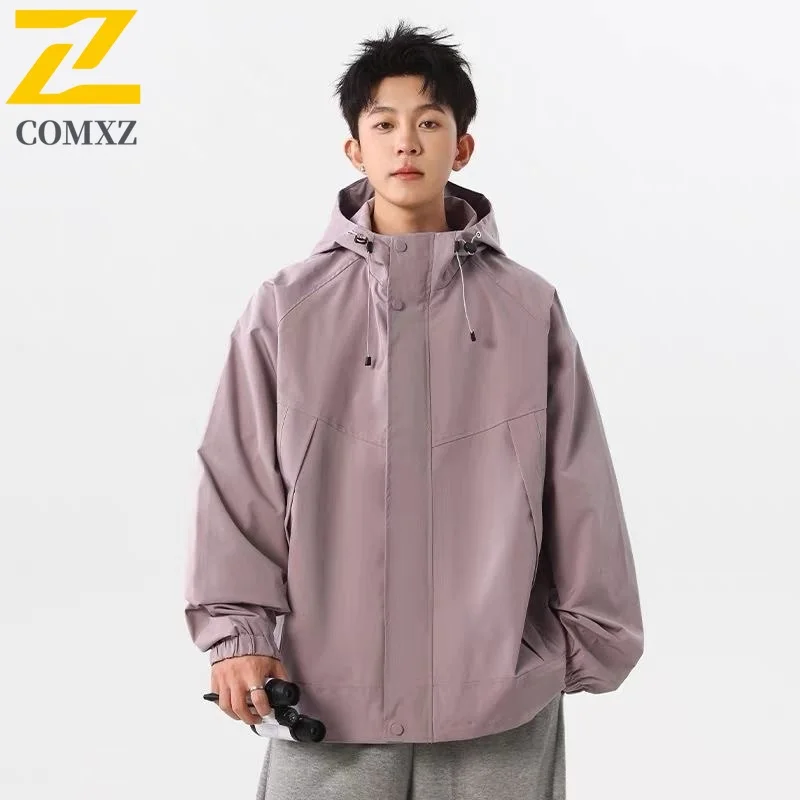 

COMXZ куртка для пар, уличное водонепроницаемое походное пальто, спортивная повседневная однотонная одежда для треккинга и кемпинга, легкая ветровка