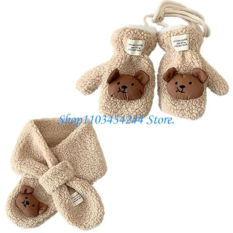  Lamb Wool Kids Scarf and Gloves Set Essential Winter Accessory for Infants Baby view 4