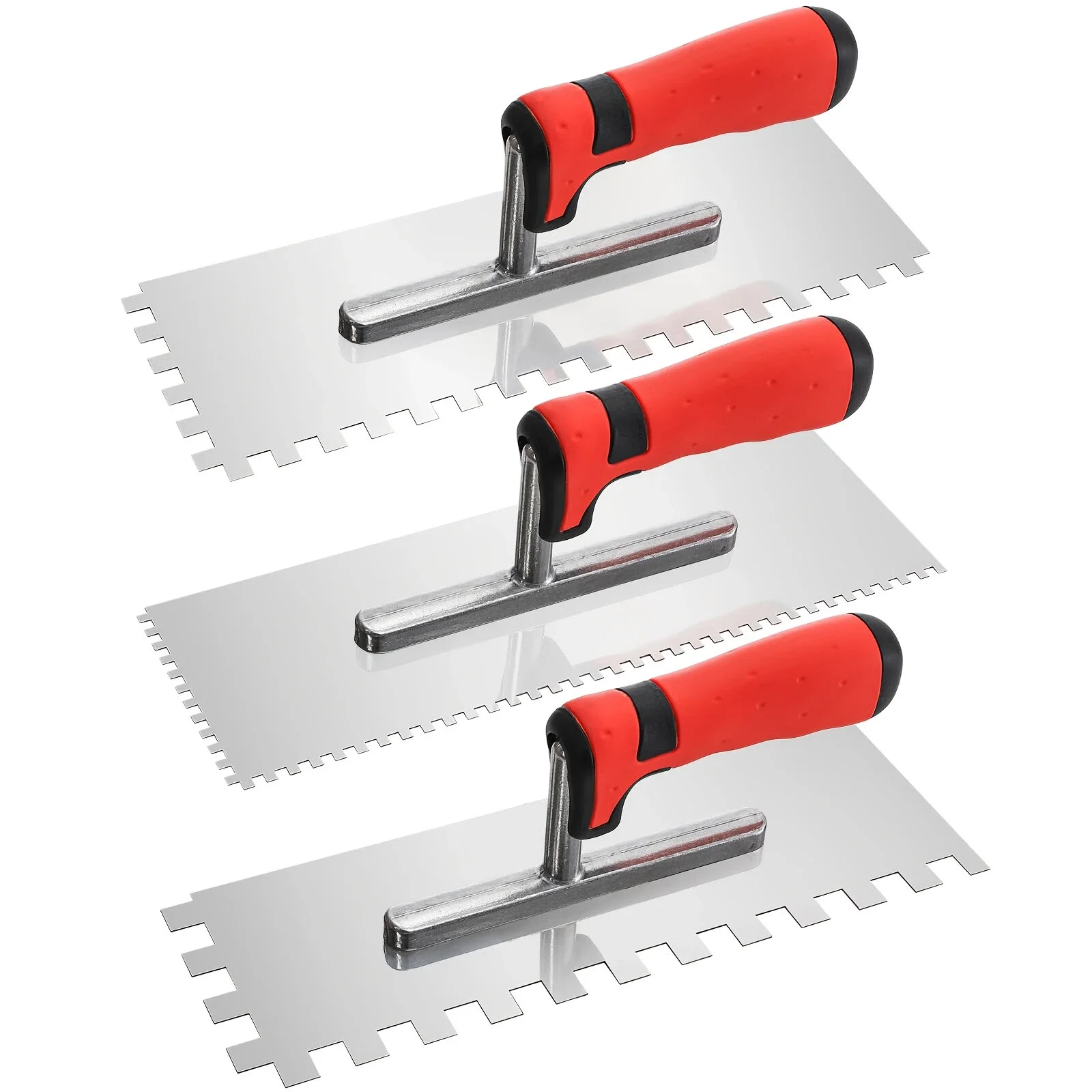 3pcs Heavy-Duty Stainless Steel Tile Notched Trowel Kit 4mm,8mm,12mm,Square Notched for Grout & Adhesive,Tiling Installation