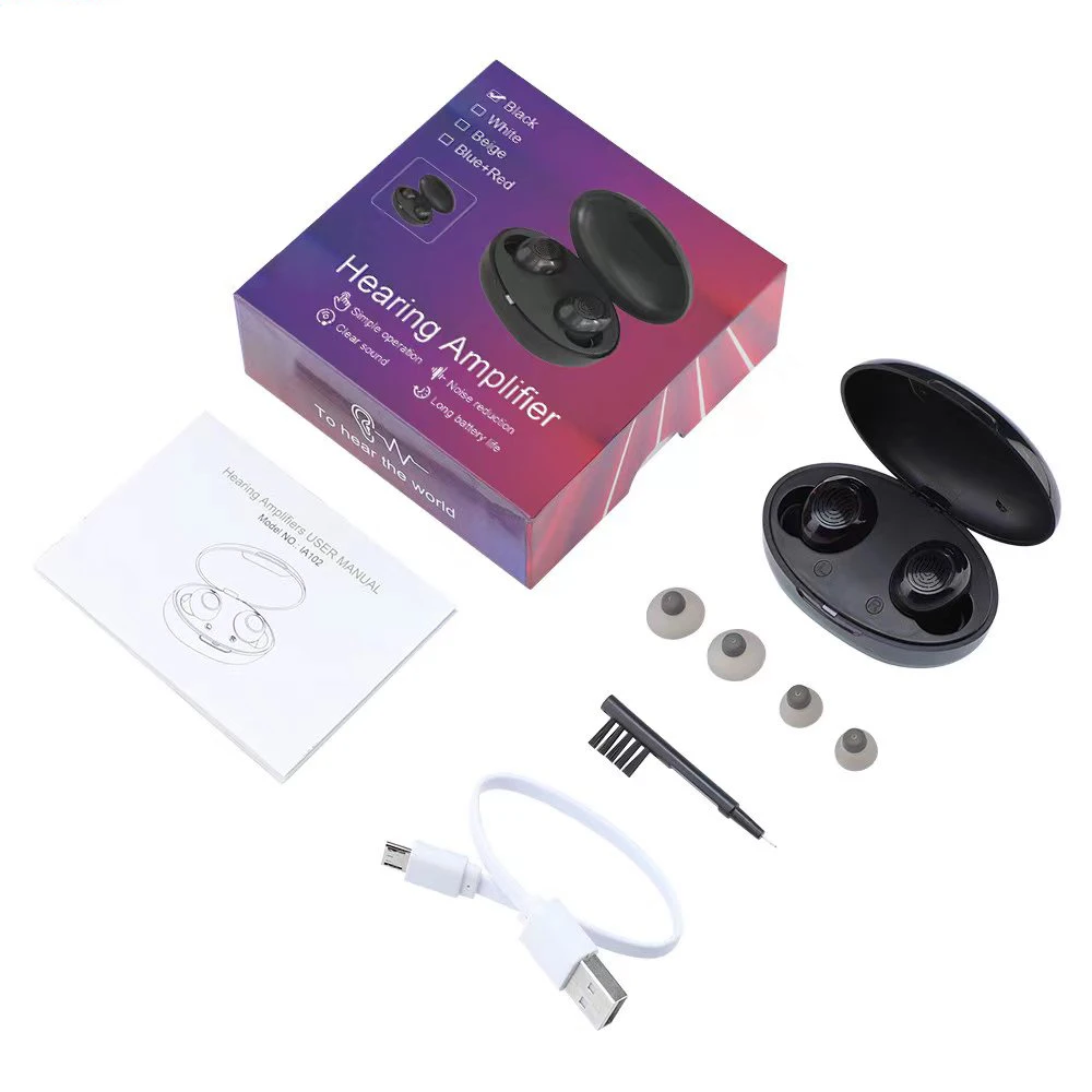 Appareil auditif intelligent avec boîte de chargement, aste, faible bruit, opération facile, masseur intra-auriculaire pour les sourds