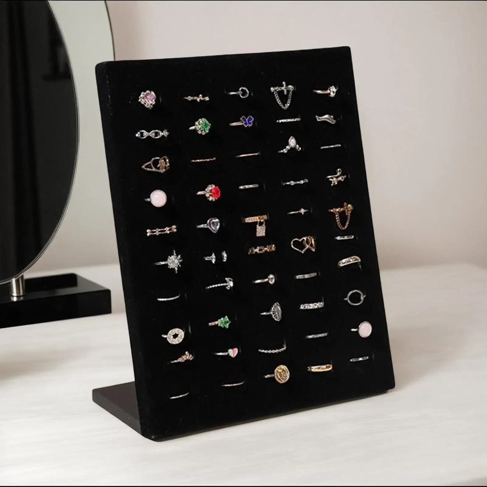 

Ring Holder Stand 50 Slots Jewelry Ring Display Storage Holder Ring Jewelry Pad Showcase Organizer for Home or Store Sell Show