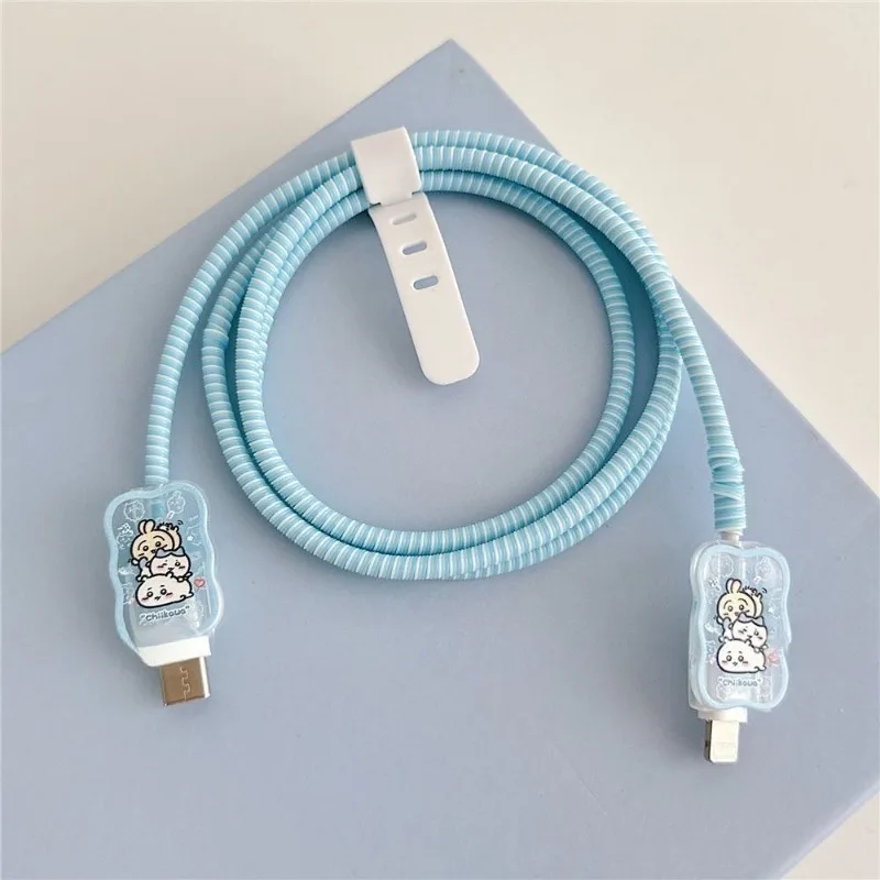 Chiikawa آيفون كابل الشاحن Hachiware حامي شفاف اللفاف الكرتون شحن رئيس كابل نقل بيانات Usb سلك حماية 18 20 واط