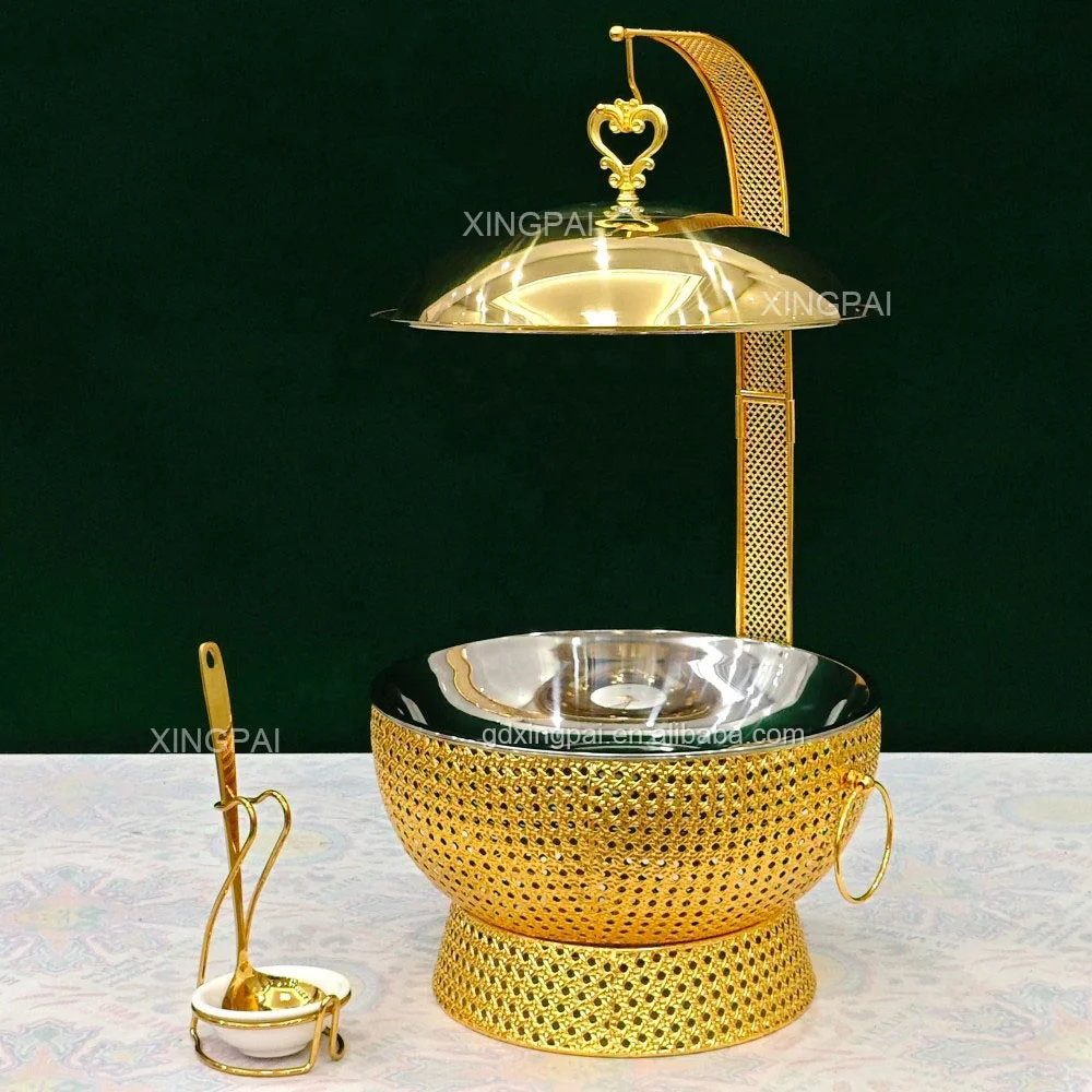 Party Serving Catering Equipment Hanging Lid Buffet Food Warmer Gold Stainless Hotel Fuel Chafing Dish for Food Display