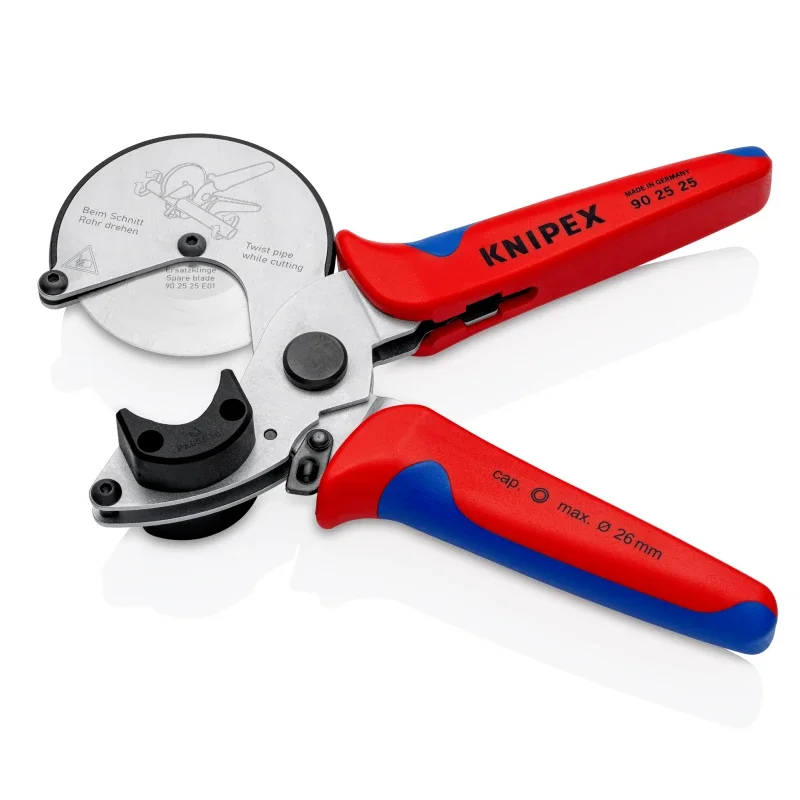 KNIPEX Pipe Cutter For Composite And Plastic Pipes Wide Plastic Supports Allow Perfect Right-angled Cuts 902525