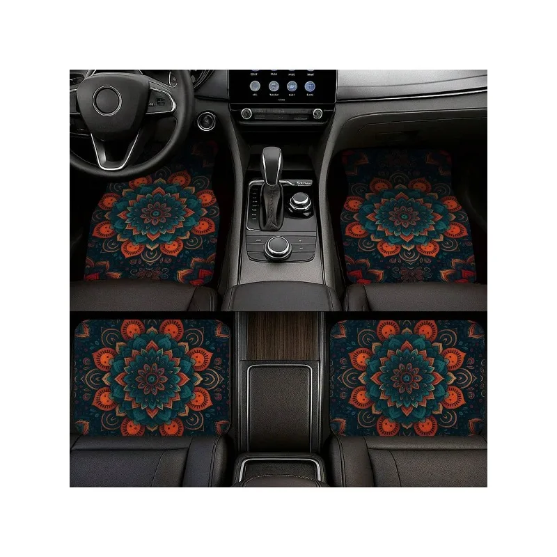 Set Of 4 Vintage Mandala Patterned Car Floor Mats, 2D Printed Carpet Mats, Suitable For Most Front And Rear Seats Of Vehicles, P