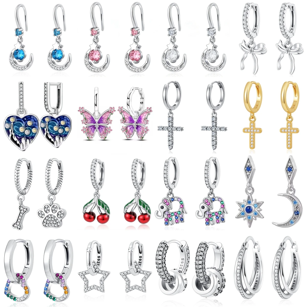 

Trendy Dangle Hoop Earrings for Women, Cute Moon Butterfly Cross Cherry Paw Star CZ Earrings, Aesthetic Jewelry Daily Party Gift