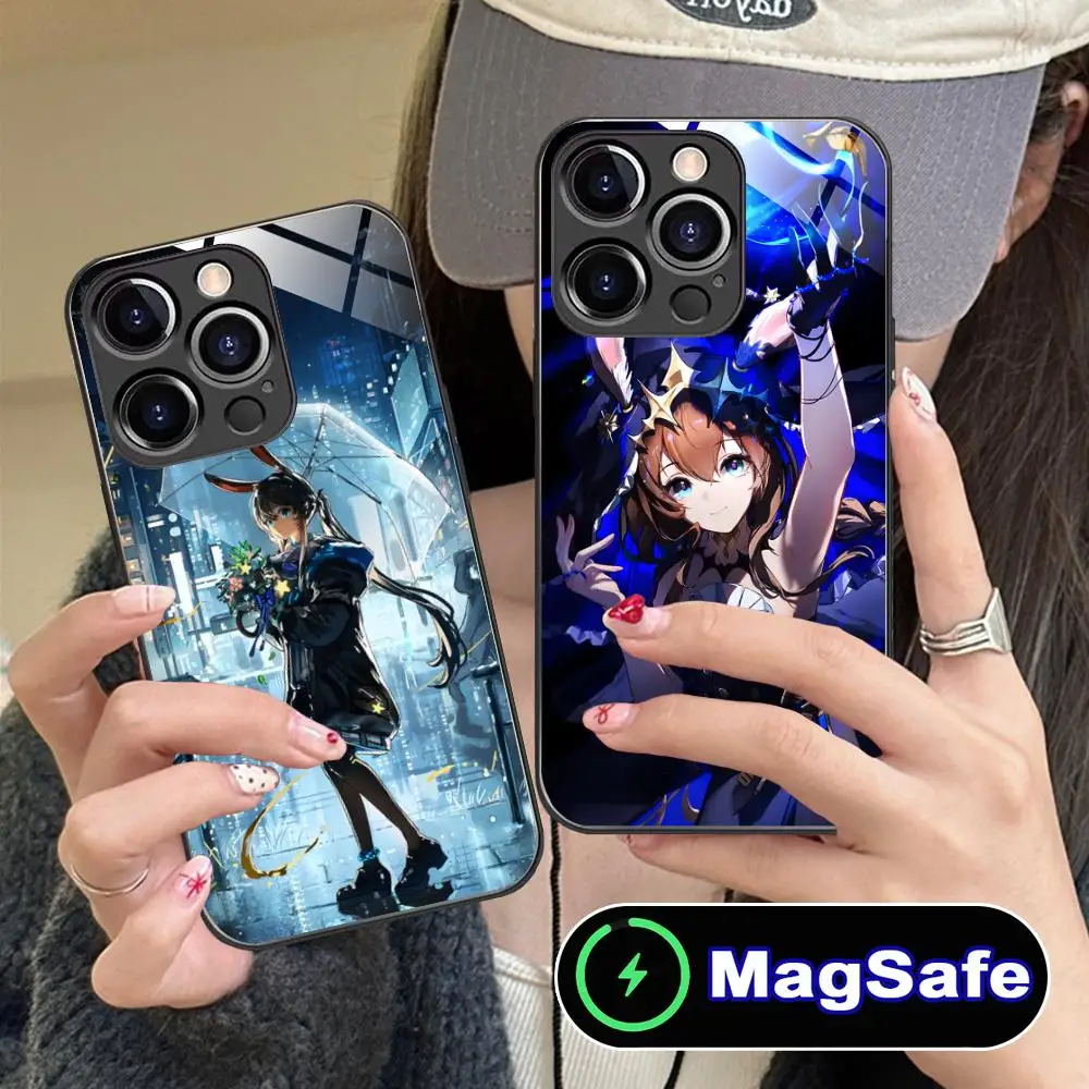 

Чехол для мобильного телефона Arknights Amiya для iPhone 16, 15, 14, 13, 12, 11 Pro Max Plus Mini MagSafe, стеклянный цвет, защитный красивый чехол