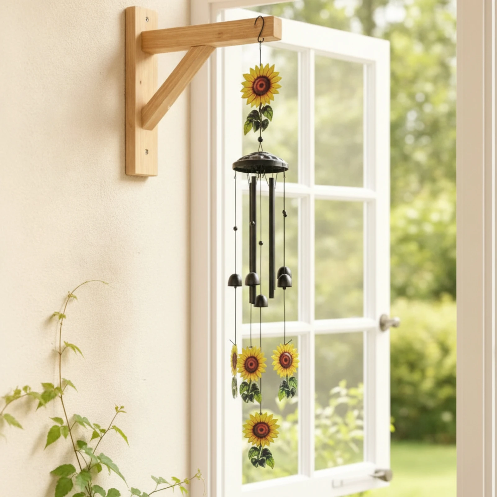 Sunflower Wind Chime Vertical Wind Chime with Sunflower Garden Decor Slim Soothing for Patio, Porch