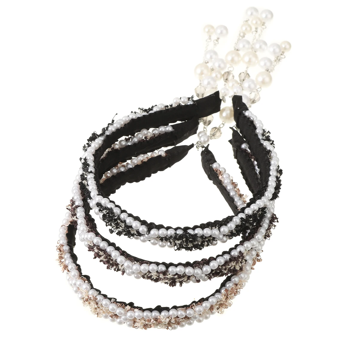 AWAYTR Pearl-encrusted Hair Hoop Bands Tassel Hairband Cross Top Knot Headband for Women Fashion Girl Hair Accessories Headdress