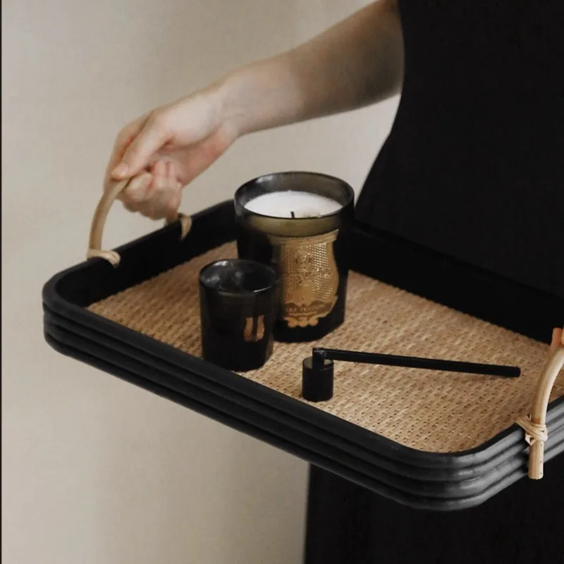 

Chinese Retro Wooden Wicker Tray Decoration, High-end Feeling, Tea Room Rectangular Tea Tray, Dining Plate Storage Wooden Tray