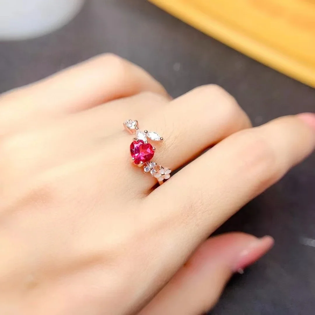 Romantic Heart Gemstone Ring for Party VVS Grade Natural Pink Topaz Jewelry 6mm  0.7ct Brithday Gift for Girlfriend