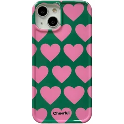 Korean INS Vintage Green Pink Full Hearts IMD Case for iPhone 17 16 15 14 11 12 13 Pro Max Soft Back Cover Coque Capa