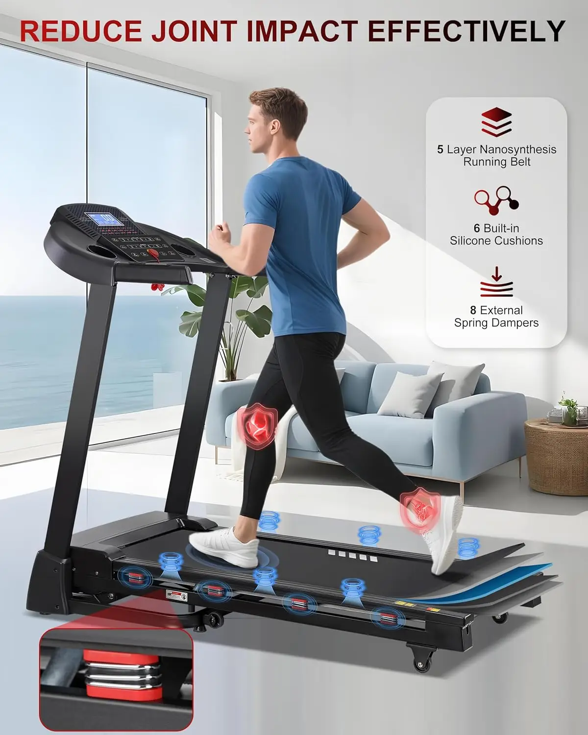 

Auto Incline Treadmill, 15-Level, 47x18in Belt, 400lbs, 10MPH, 4.0HP, Shock Absorb, Bluetooth & App for Home, Custom