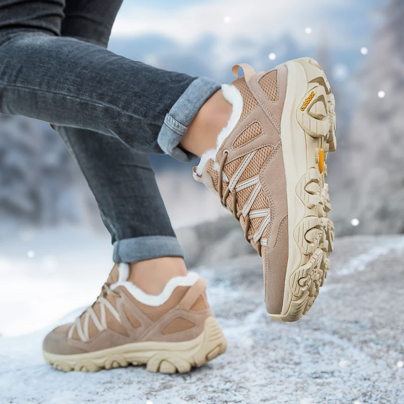 Winter Warm Plush Men Hiking Shoes Big Size 46 Outdoor Trekking Sneakers Unisex Non-slip Camping Sports Shoes Man Retro Sneakers