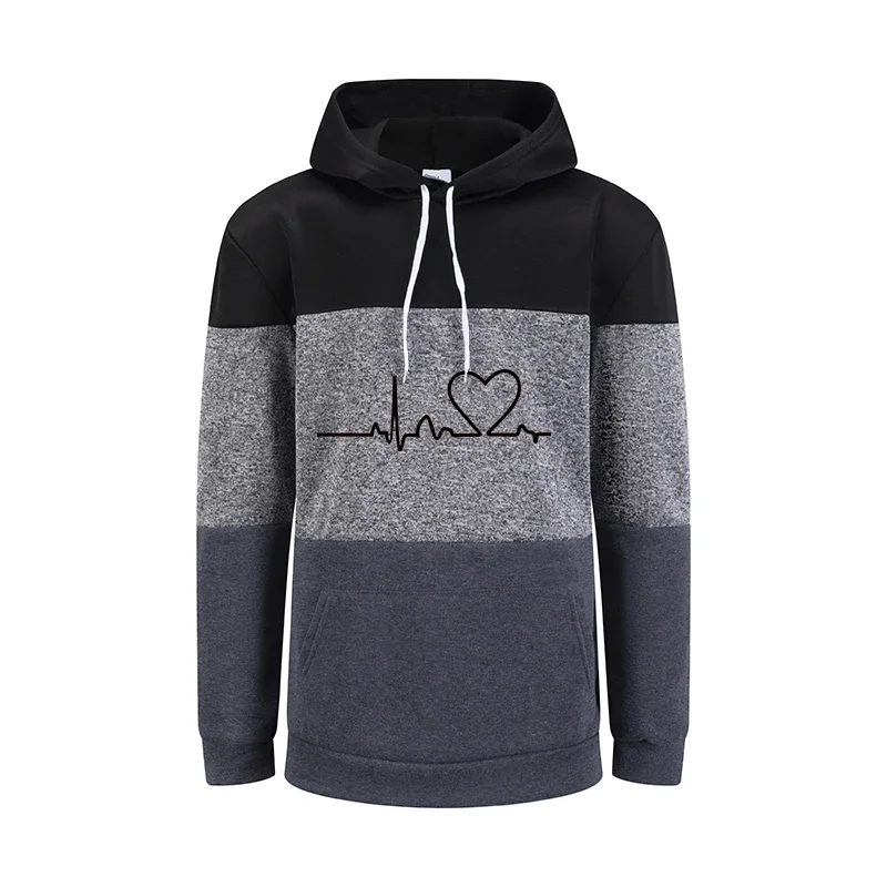 뜨거운 판매 여성 후드 하트 인쇄 캐주얼 스웨터 스포츠 조깅 탑 홈 따뜻한 컴포트 스플 라이스 여성 의류 가을