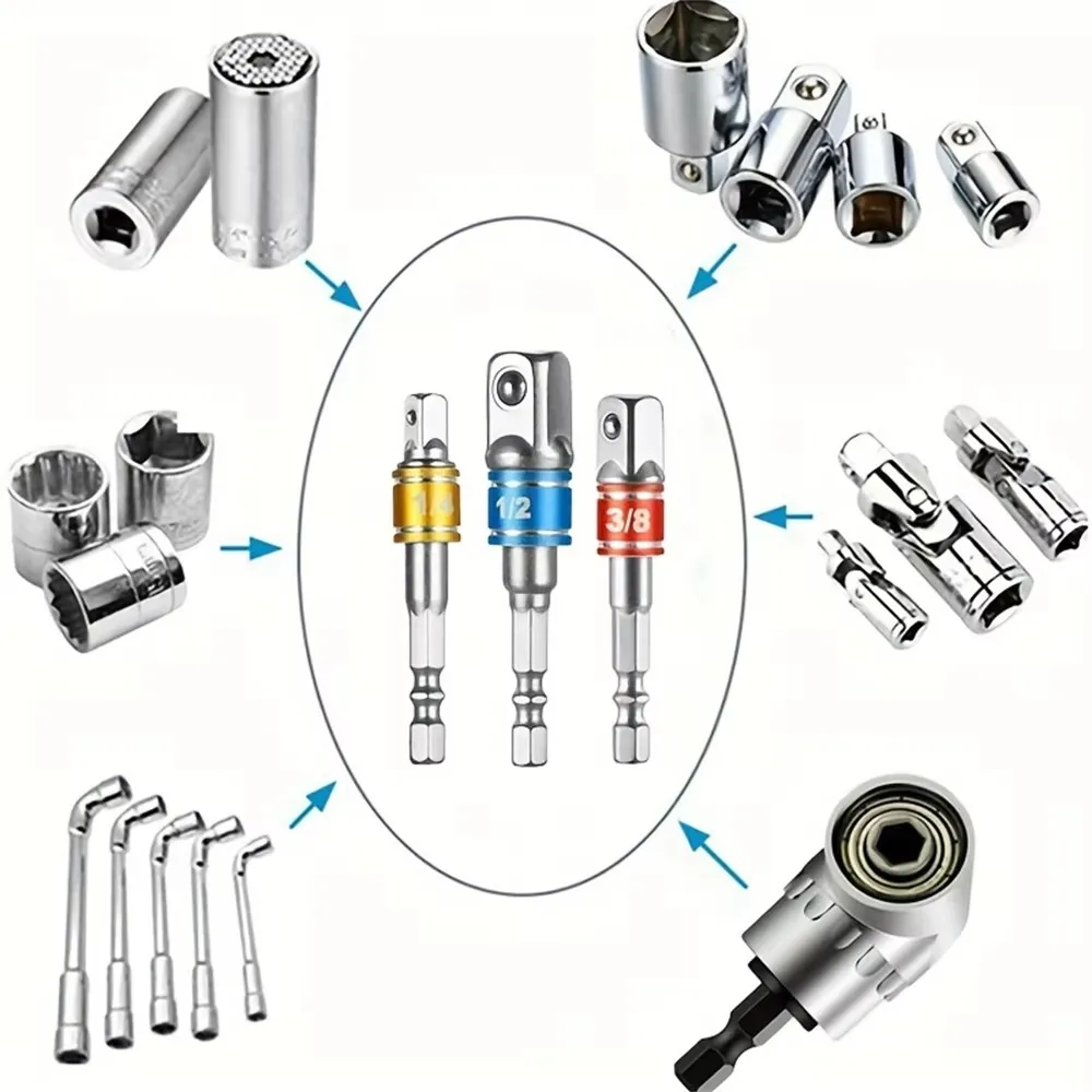 3 Quadratische Schlagschrauber-Bits, Verlängerter Bohradapter, Elektrischer und Manueller Werkzeugadapter für Steckschlüssel – Detail 2