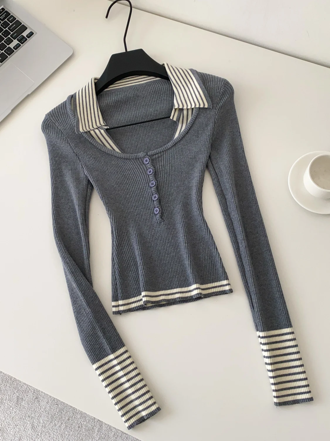 

Облегающий вязаный свитер V-Ne Long Sve, женский цветной дизайн, повседневный летний топ, корейский полосатый лоскутный свитер