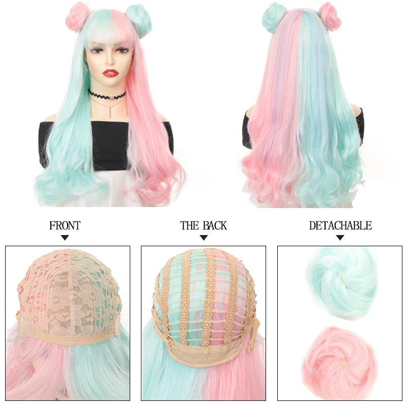 Long Synthetic Wig For Women Cosplay Party Halloween Costume Wig Split Dye Wig Bicolor Wig Music Festival